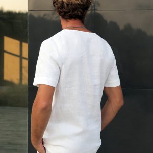 Mens Linen T Shirt Summer White For Men