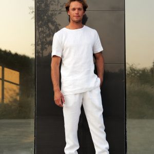 Mens Linen T Shirt Summer White For Men
