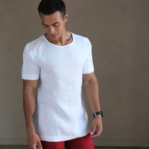Mens Linen T Shirt Summer White For Men