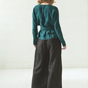 Wrap Linen Blouse: Long Sleeve Elegant Top