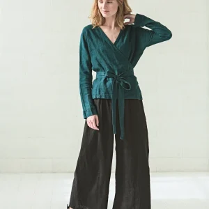 Wrap Linen Blouse: Long Sleeve Elegant Top