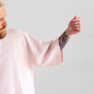 Mens Linen T Shirt Oversize Wide Sleeve For