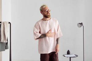 Mens Linen T Shirt Oversize Wide Sleeve For