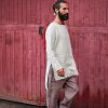 Linen T Shirt With Side Slits Men's Basic