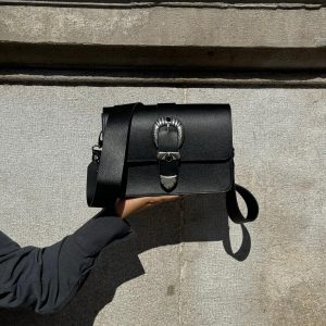 Women Handbag Black Leather Crossbody Bag Full Grain