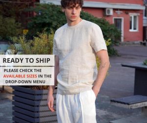 Mens Linen T Shirt Narrow Neck Summer For